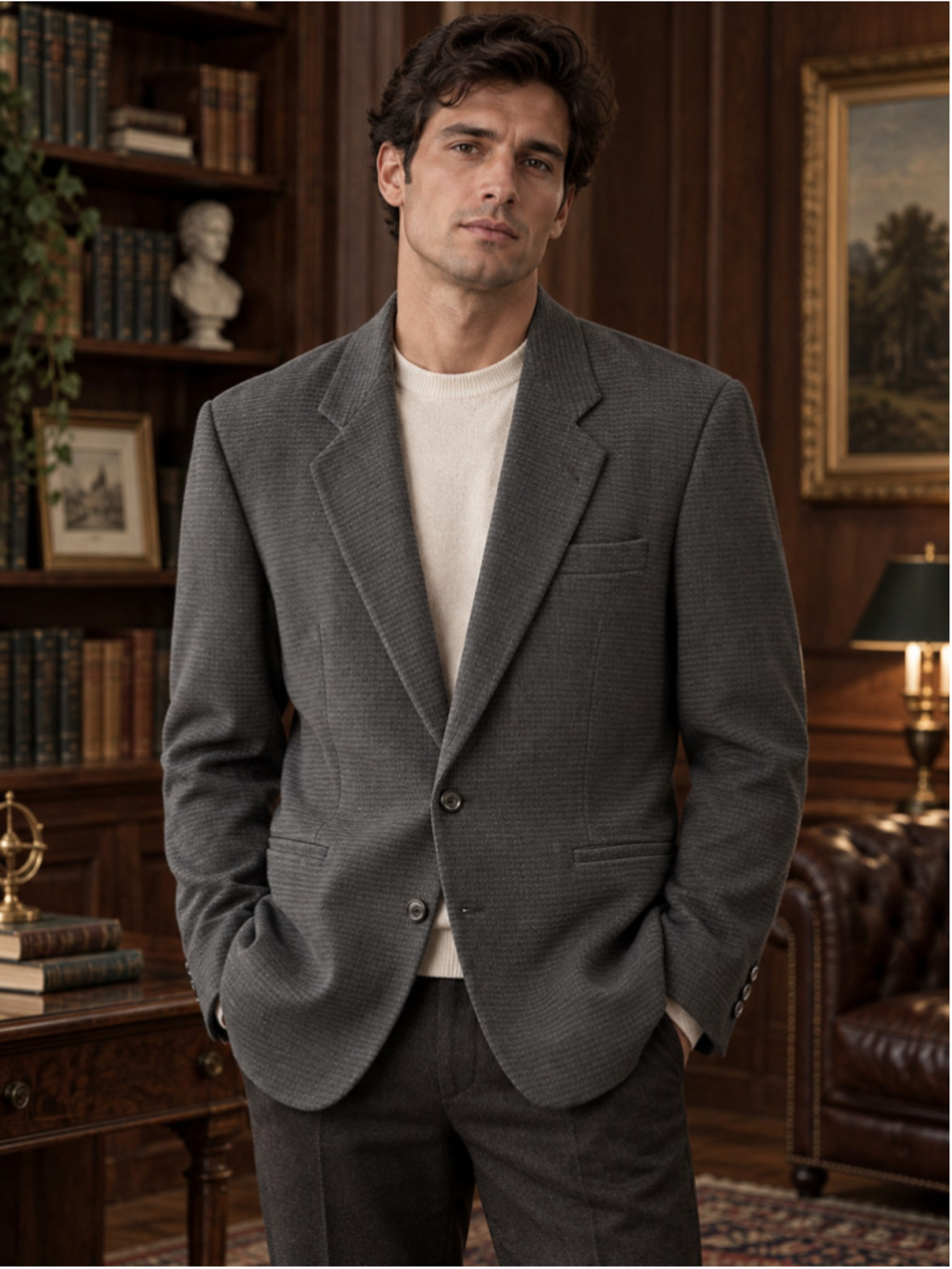 Wool Cashmere Blazer Men 42R Made in Canada Vintage Old Money Dark Academia Gray